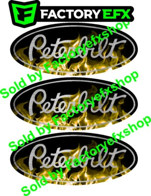 FACTORY EFX 3 Gold Peterbilt Flame Grille & Hood Decal Emblems Flames 359 379 378 353 377