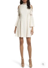 Alice+ Olivia Enya Lace Cold Shoulder Dress Long Bell Sleeve High Neck Size 4