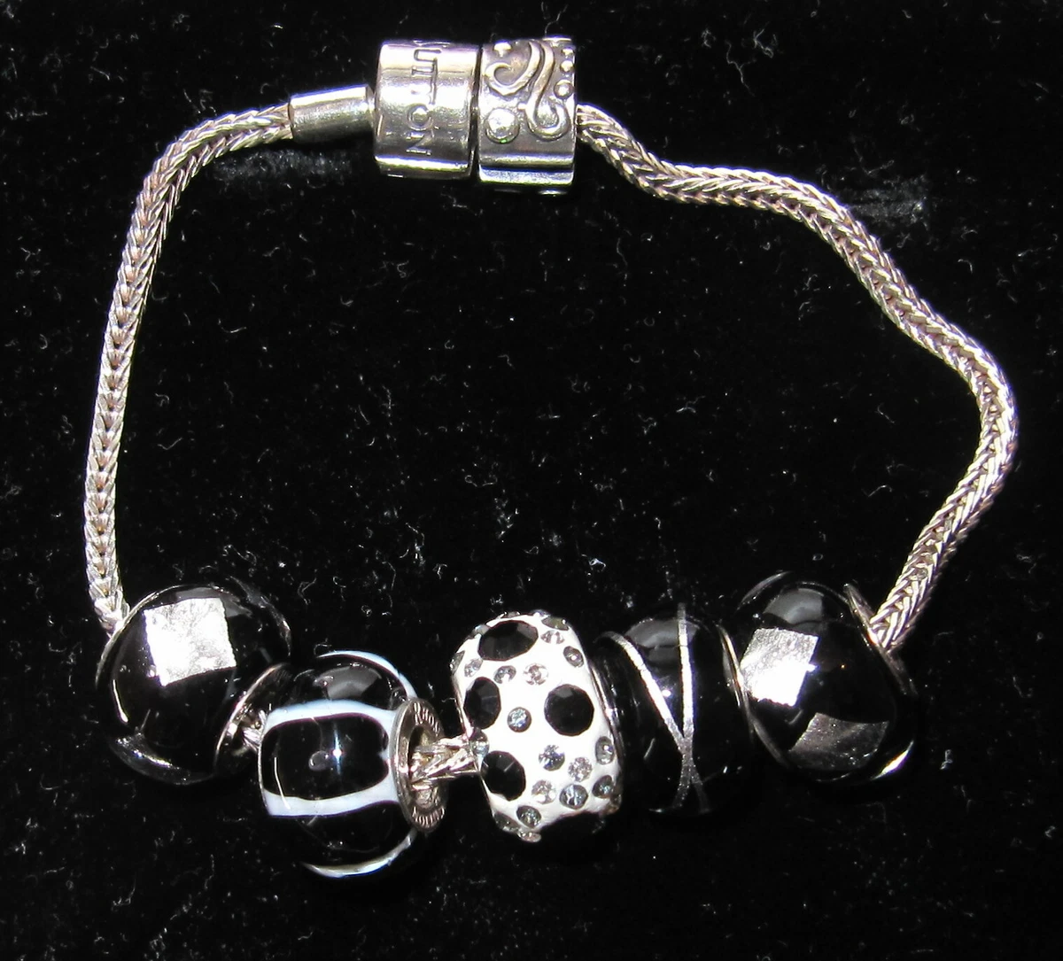 Genuine Rhona Sutton 925 Sterling Silver 5 Charm Diamant Clasp Bracelet SIGNED