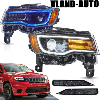 Projector Headlights For 2014-2022 Jeep Grand Cherokee VLAND Full LED w/Start-Up