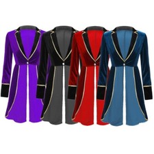 Women's Adult Velvet Swallow-Tailed Coat Halloween Ringmaster Circus Show Blazer
