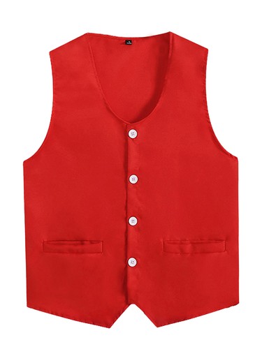 Boys Girls Uniform Workwear Vest Unisex Waistcoat Irregular Hem Costume Button - Picture 31 of 69