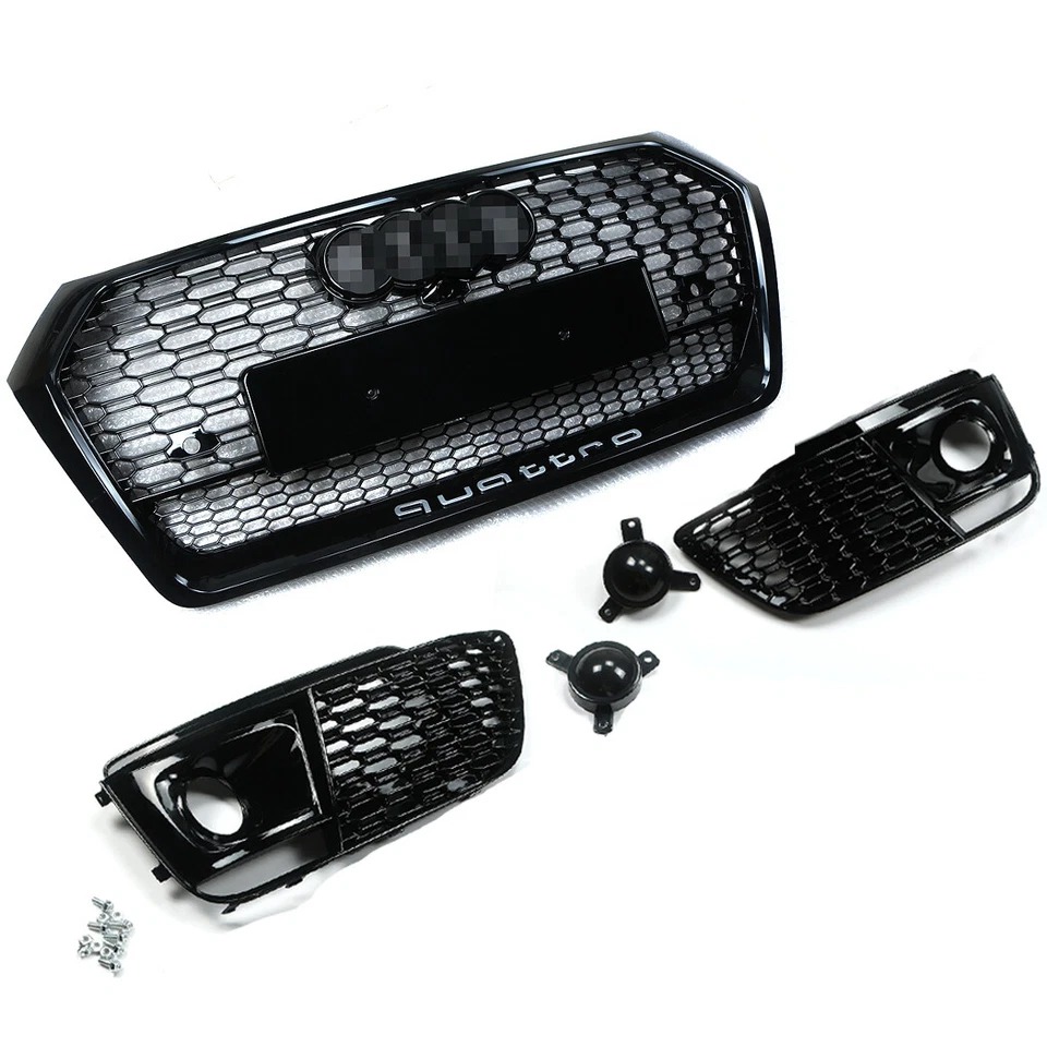 Parrilla delantera de malla de nido de abeja + rejillas antiniebla para Audi Q5 SQ5 2018 2019 RSQ5 Foto 3 de 4