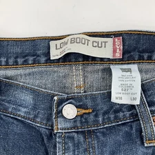 Levis 527 Low Boot Cut Jeans Mens 38x30 Blue Medium Wash Whiskered Disress