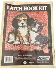 Vintage Natl Yarn Crafts Puppy Kitten Latch Hook Kit P492 Best Friends 12x12 NIP