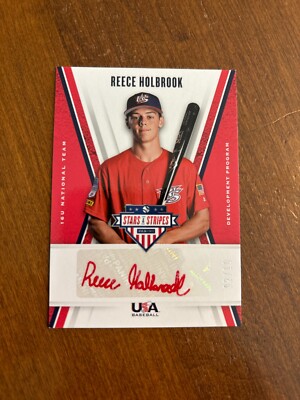 Reece Holbrook 2019 USA Baseball Stars Stripes Red Auto 16U UNC Tar Heels /10