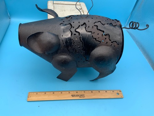 Vintage Set of Rustic Metal "Pigs" - Votive Candle/Incense, Set of 2 - Picture 9 of 13