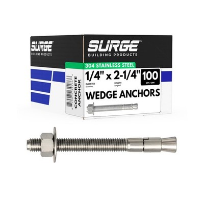 1/4'' X 2-1/4'' 304 Stainless Steel Wedge Anchors for Concrete and Ce... Fast Ship