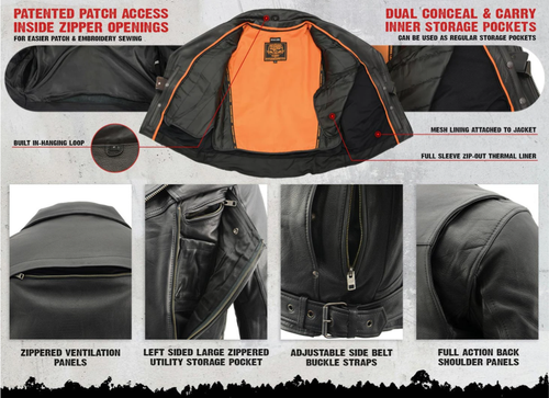 Milwaukee Leather 1570 schwarze Motorradfahrerjacke für Herren mit "Utility Pocket" - Bild 4 von 15