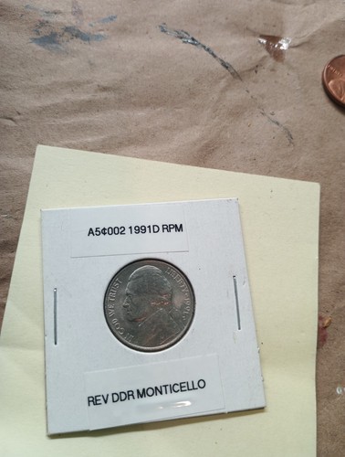 1991 D Jefferson Nickel RPM ~ Doppio Die Reverse Monticello ~ Punti multipli - Foto 1 di 11
