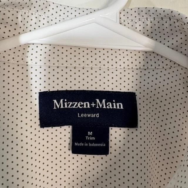 Camisa Mizzen+Main Sotavento Para Hombres Mediana Blanca Micro Puntos Ajuste Vestido con Botones Foto 3 de 4