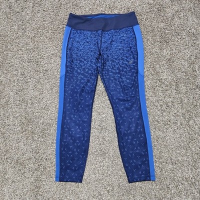 ASICS Women's Large D1 Printed Capri Leggings Blue Side Pannels Active Wear