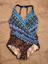   Miraclesuit Wrapsody One Piece Untamed 6552249 blue-brown print US 8 NEW