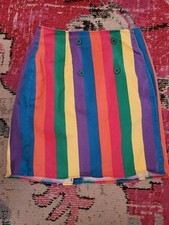 VTG 14p modern 4 5 M Maggie Breen denim rainbow mini skirt big buttons retro