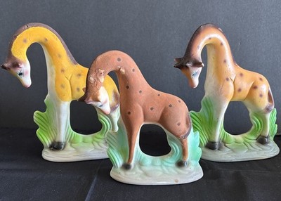 Vintage Porcelain Hand Painted Ceramic Giraffes Made In Mexico