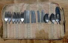Antique Unique Child’s Cutlery Utensil Set With Flannel Carrier Made In USA