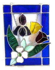 8" x 11", Colorful 3 Layer Floral Heavy Stained Leaded Glass Window Suncatcher