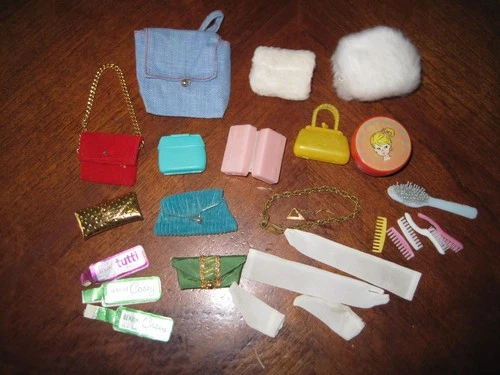 Group Lot Vintage Mattel Barbie Doll Purse Bag Necklace Earring Muff Accessories