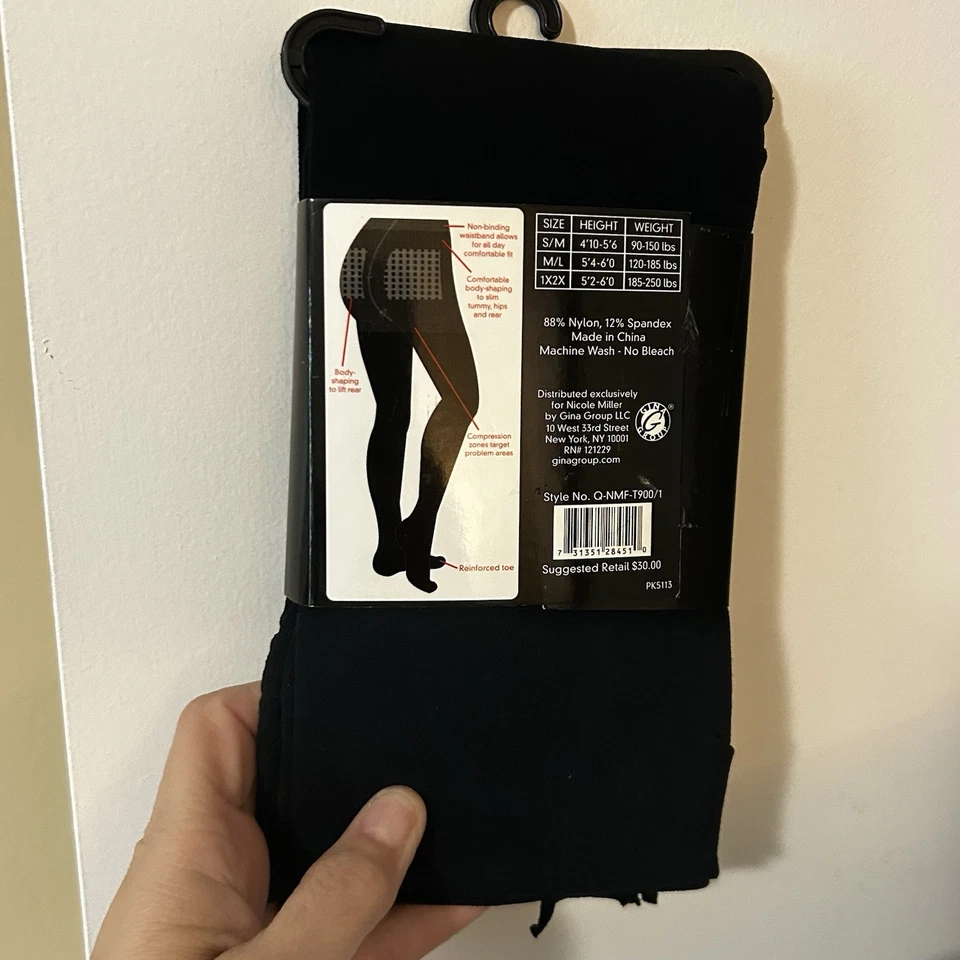 Nicole Miller Body Shaper Tights Plus Size Black New Plus Size 1x Lifts Tucks - Image 3 of 4