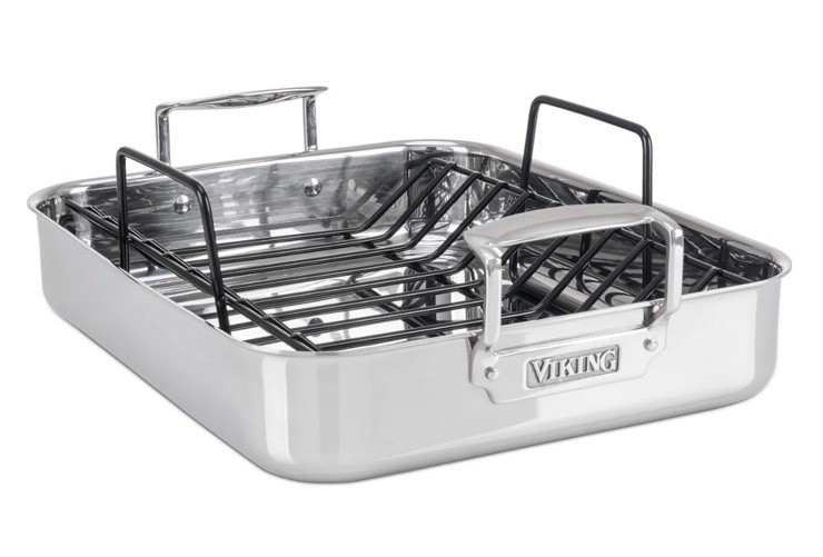 Viking 3-Ply Stainless Steel Roasting Pan with Non Stick Rack, 16 x 13 Inch K...