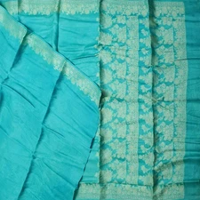 Namaste Vintage Blue Sarees 100% Pure Silk Woven Indian Sari 6YD Craft Fabric