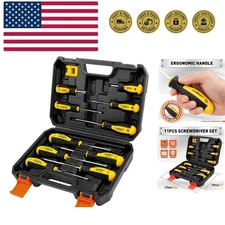 11-piece Magnetic Screwdriver Set with Case, 5 Phillips & 5 Flat Head Tips wi...