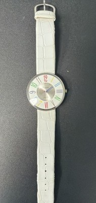 Vintage Xanadu Quartz Women's Watch Rainbow Multi-Color Numeral Dial White Strap