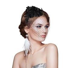 1920s Fascinator Mesh Veil Black Headband Bridal Wedding Tea Party Fascinator