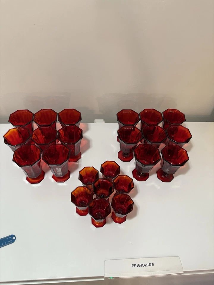 Beautiful Set Of Antique Octagonal Ruby Glassware! - Image 2 of 4