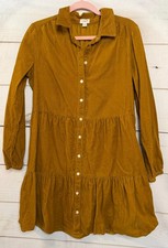 J. Crew Sz 6 Mustard Cord Button Down Shirt Dress Everyday Wear Easy Comfy