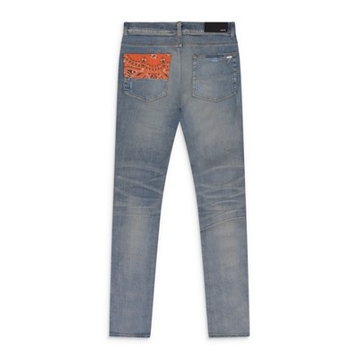 NWT AMIRI BLUE VINTAGE BANDANA ART PATCH SKINNY JEANS SIZE 36