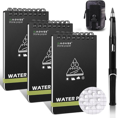 Waterproof Notebook Set of 5，3 X 5 Stone Paper Pocket Notepads，Portable All Weat