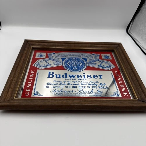 Vintage 80s Budweiser Beer  Framed Mirror Bar Man Cave 11x14
