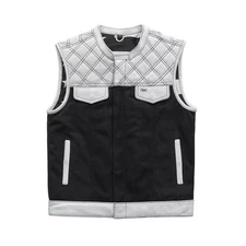 Hunt Club Mens White Denim & Leather Motorcycle Biker Concealed Carry Vest