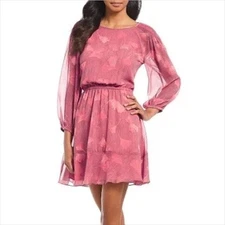 NWT H by Halston Pink Floral Print Chiffon Mini Dress Size Large