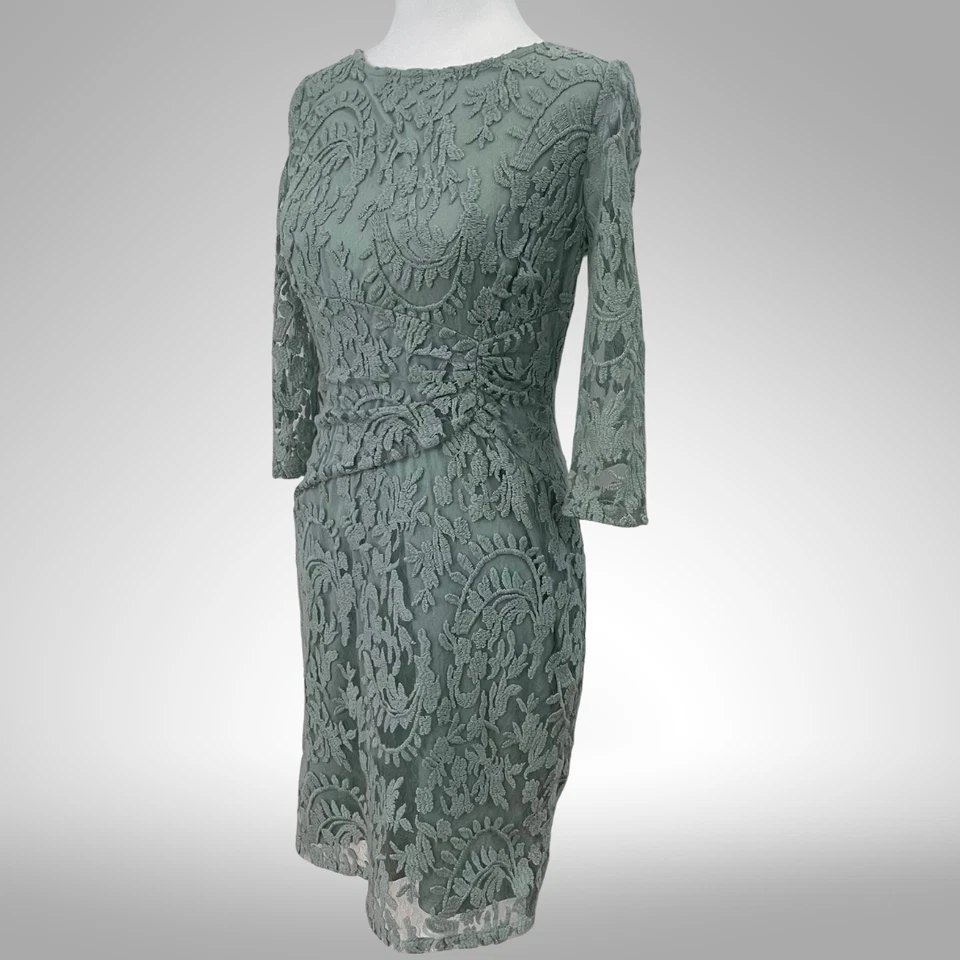 Vestido Vaina Adrianna Papell 6P Verde Encaje Ilusión Formal Cóctel Boda Foto 2 de 4