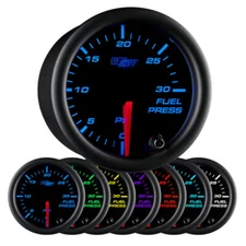 52mm GlowShift Black 7 Color 30 PSI Fuel Pressure Gauge