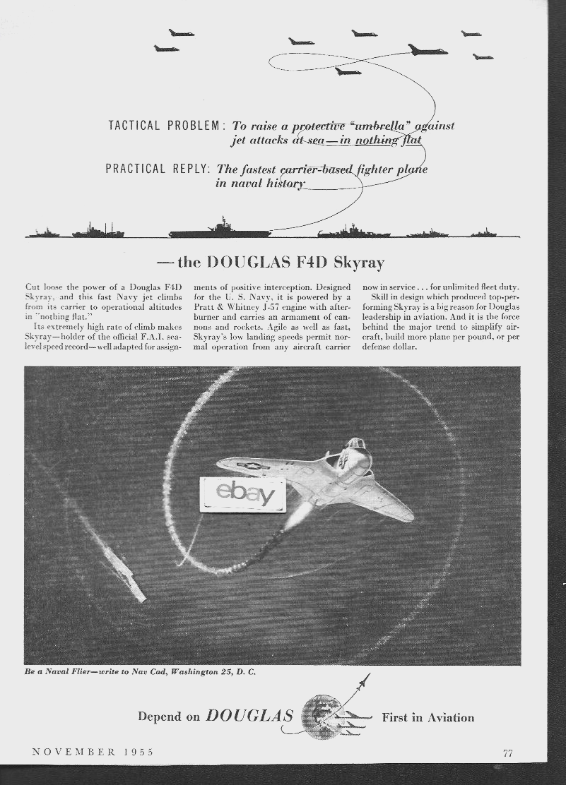 DOUGLAS AIRCRAFT CORP 1955 DOUGLAS F4D SKYRAY FOR US NAVY AD