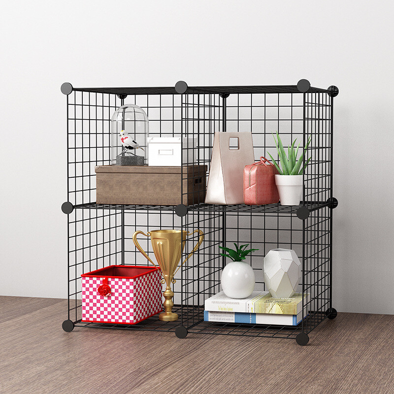 2/4/6 Cube Interlocking Storage Rack with Metal Wire Mesh Shelves Black eBay
