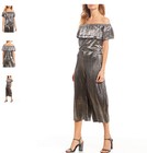 NWT Michael Kors off-the-shoulder metallic pleated top & pants SILVER Large XMAS — photo 1