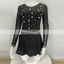 Women Girl Costume Competition Ice Figure Skating Dance Dress Black Roller Child