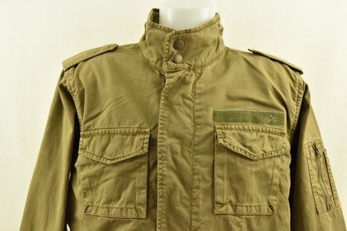 ALPHA INDUSTRIES Mens Jacket Outdoor Collared Green Brown 100% Cotton Coat sz M - Picture 5 of 15
