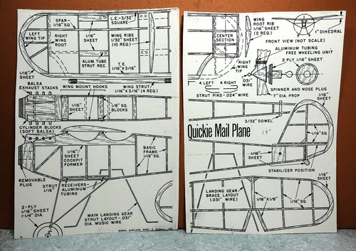 QUICKIE MAIL PLANE BALSA FREE FLIGHT MODEL AIRPLANE PLANS 18" WINGSPAN