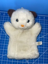 Vtg Plush White Cat Hand Puppet Brown Ears Kitten Kitty Pretend Play