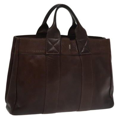 HERMES Fourre Tout PM Hand Bag Leather Brown Silver Auth bs20270  
