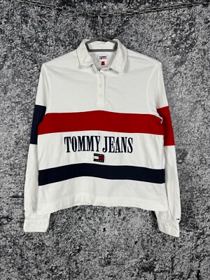 Womens Tommy Jeans Long Sleeve Polo Rugby Shirt Big Logo