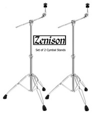 Set of 2 Cymbal Boom Stands 5' feet Double Braced Chrome Percussion Drums Tripod