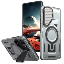 For Samsung Galaxy S24 FE S23+ S25 Ultra Magnetic PC+TPU Case Camera Cover Stand