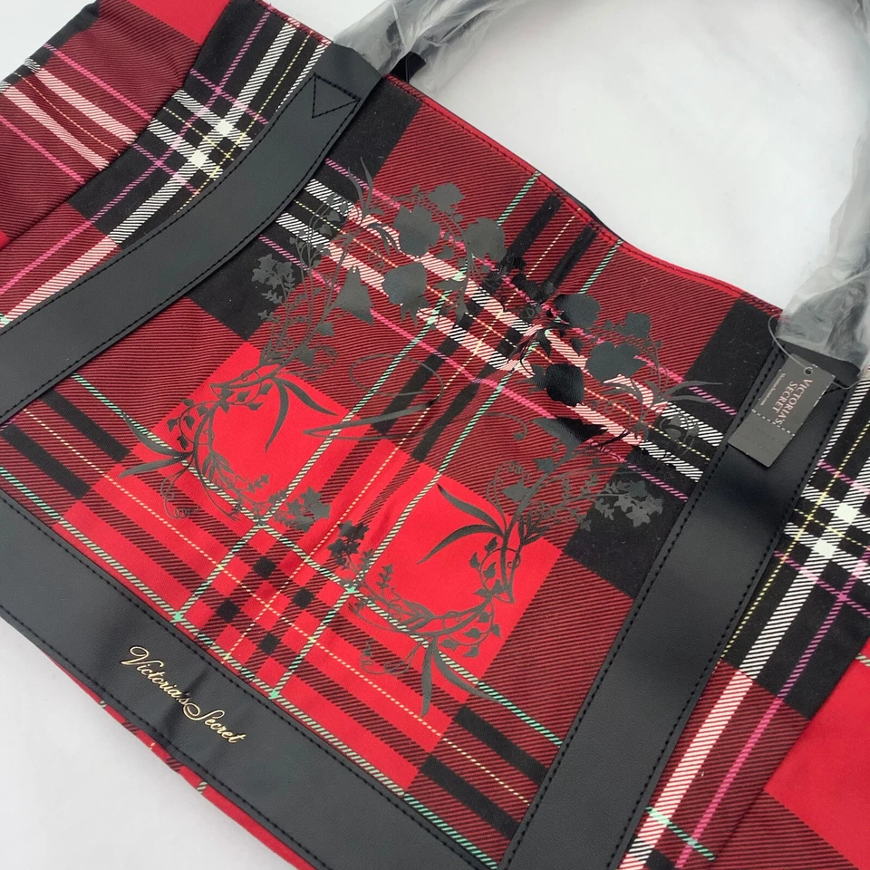 Victoria’s Secret Large Black & Red Tartan Check Shopper Tote Weekend Bag - BNWT — 第 3/4 张图片