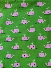 Cotton Fabric Dear Stella All Hands on Deck by Jack & Lulu Green Pink Whales
